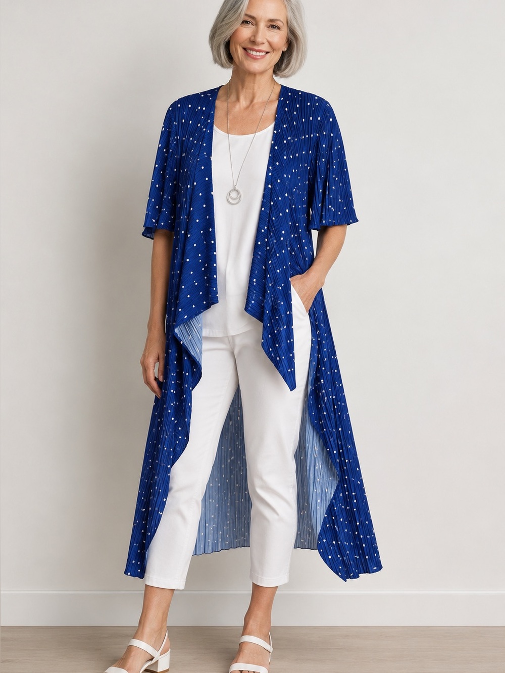 Long Open Cardigan  Style Polka Dot Accordion
#329